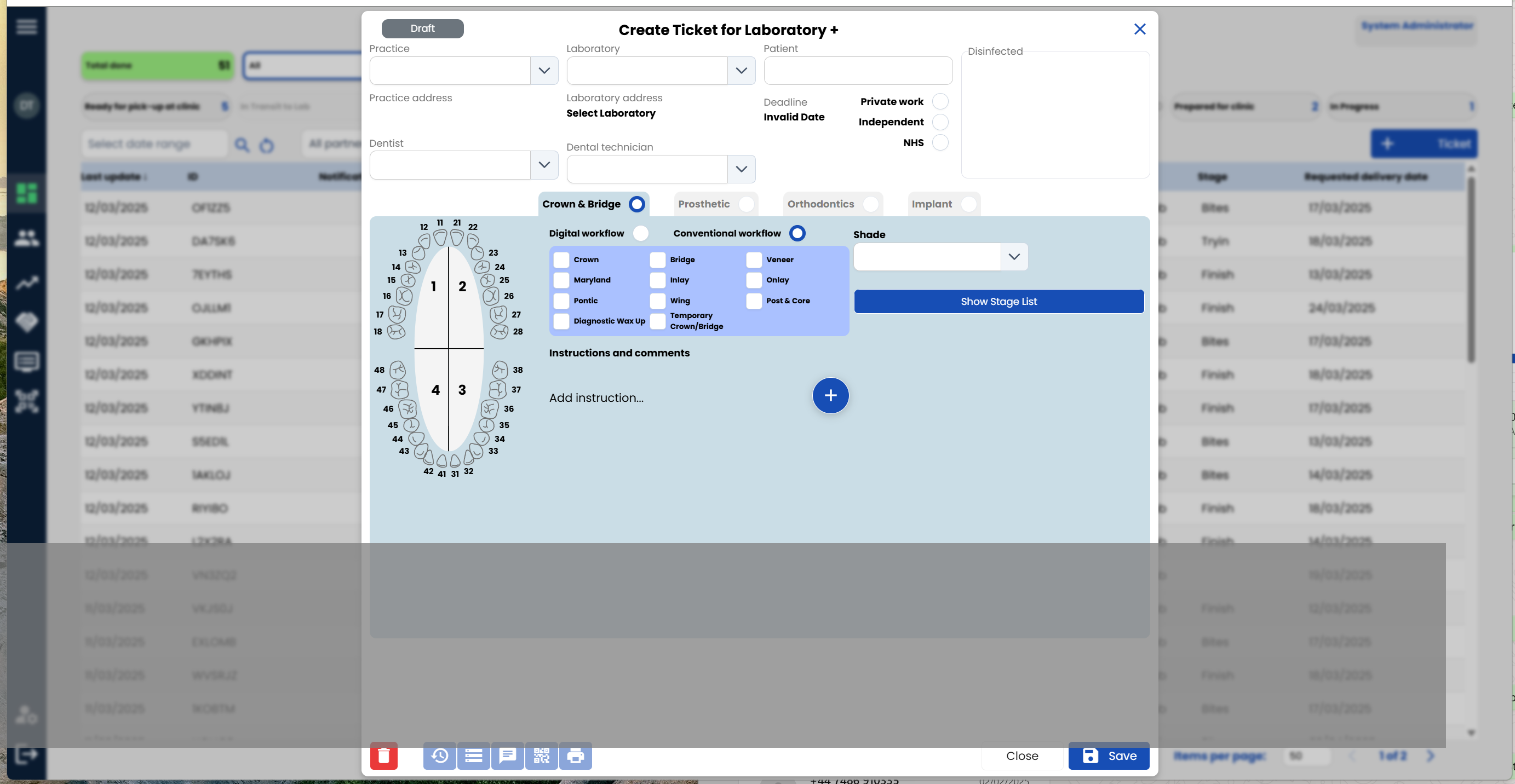 Digital workflow management software screen